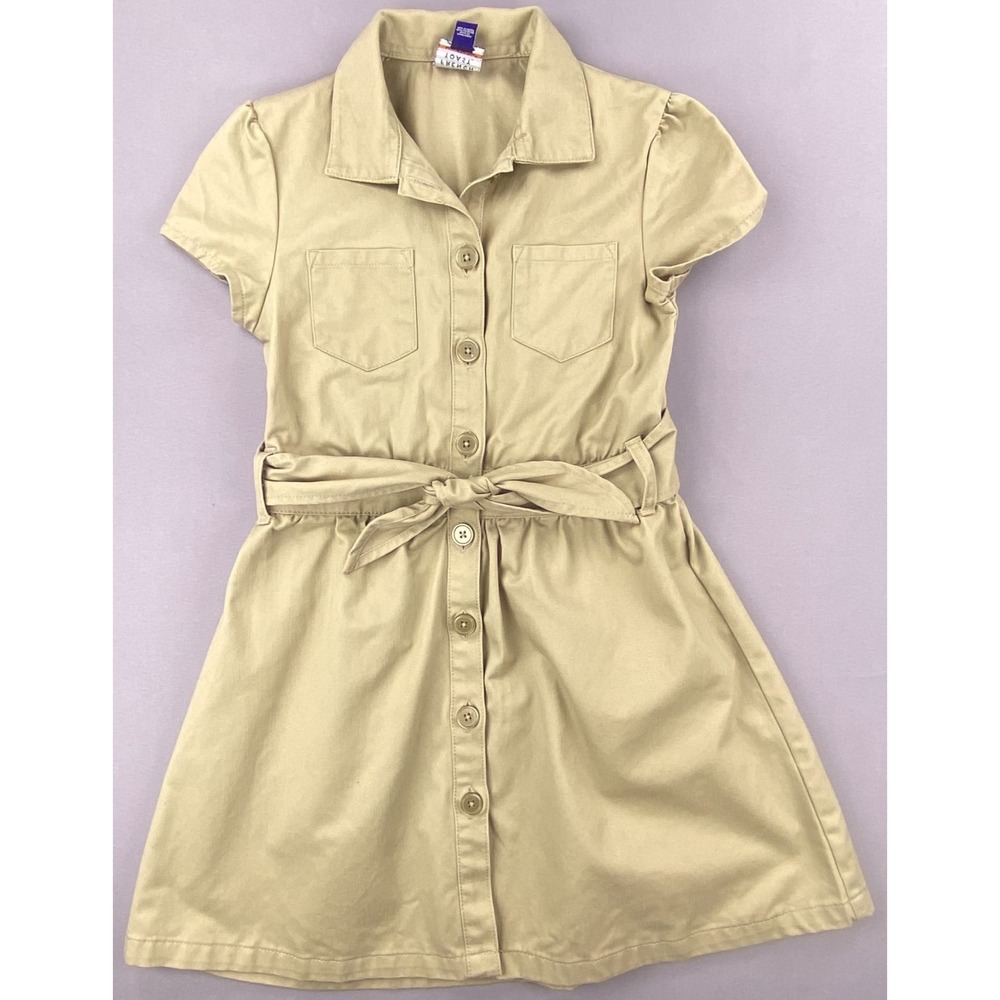 French Toast Shirt Dress Girls 10 Tan Khaki Belted Safari School Uniform Classic